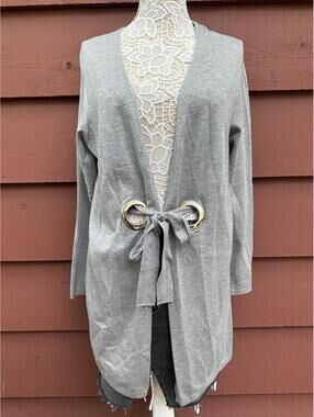 Cocobleu Gray Tie Front Open Cardigan